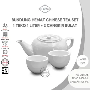 [Bundling Isi 3] 1 Teko 1 Liter + 2 Cangkir Bulat Set Porselen Gelas Chinese Teapot Tea Pot Teh Keramik Hotel Restoran Cafe Horeca Horeka SNI