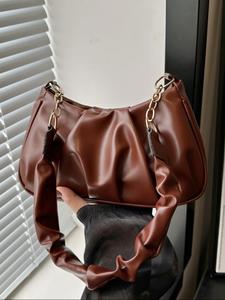 Bolsa de hombro con cremallera de color sólido para mujer, bolsa de axila versátil y a la moda, regalo perfecto para Navidad, uso diario