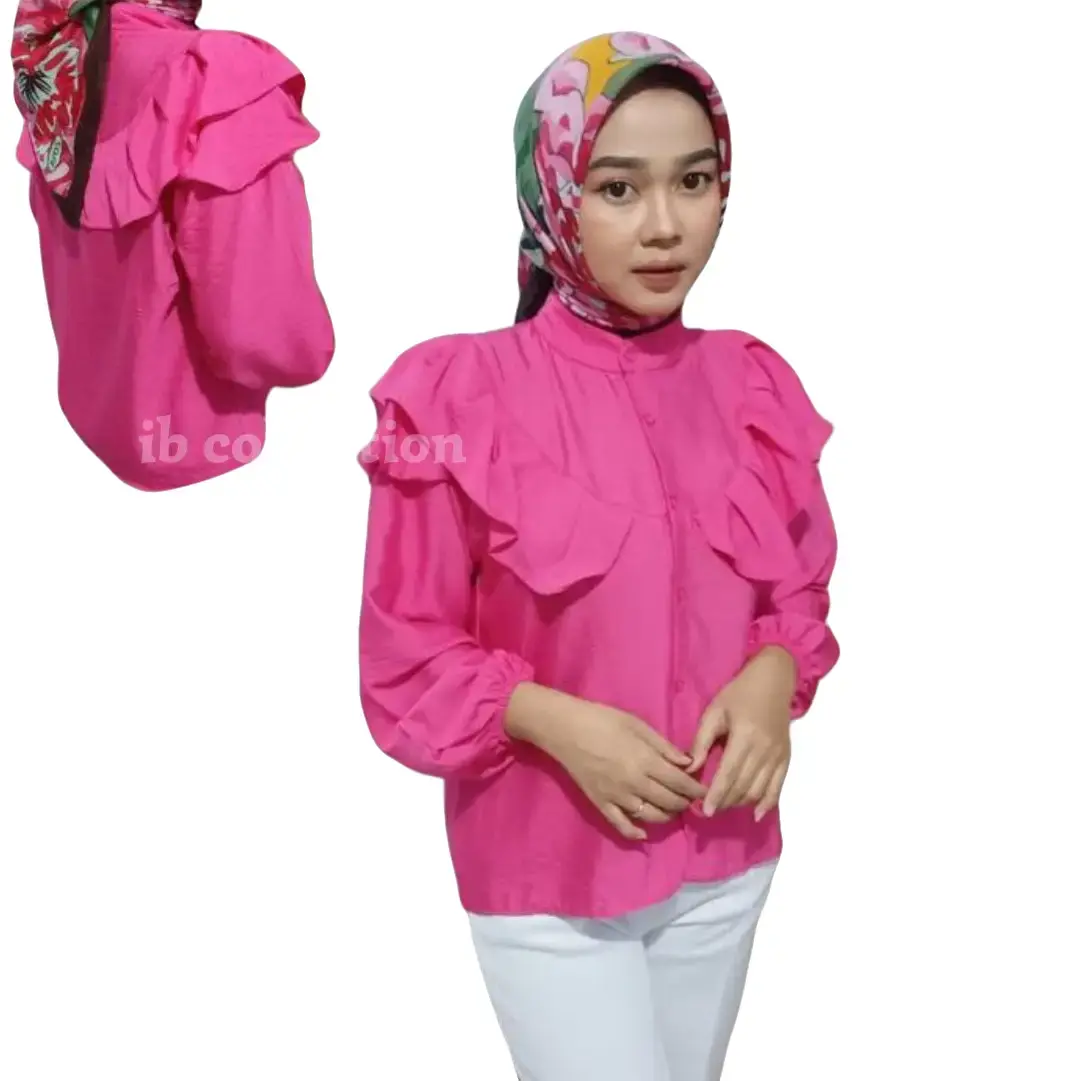 Atasan Wanita Raffle Rafella Blouse Ruffle Baju Linen Panjang