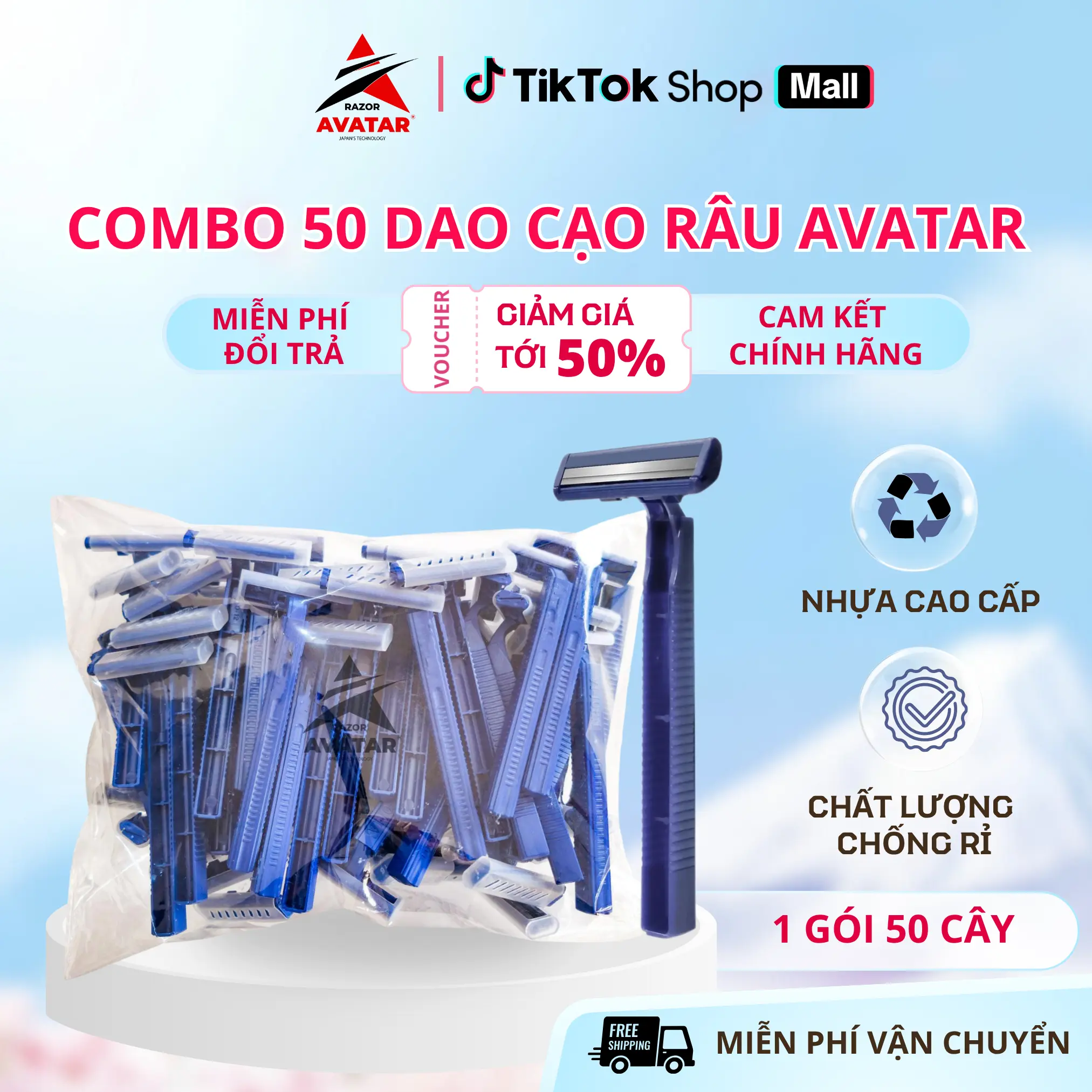 Dao Cạo Râu Cán Xanh Đậm 50 Cây/Túi Siêu Tiết Kiệm , Nhựa Cao Cấp Bền Bỉ Avatar Việt Nam