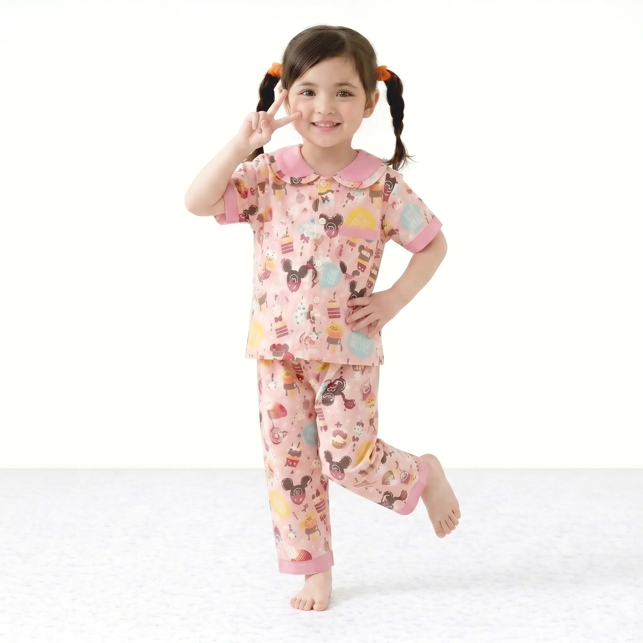 Piyama One Set Anak Perempuan Celana Panjang Bahan Katun Mikro Motif Imut Lucu