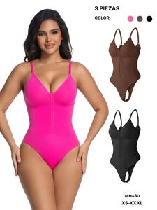 Body moldeador sin costuras para mujer, con cierre frontal, escote en V, diseño de tanga, control de abdomen, efecto push-up, ropa interior casual sexy, ajuste cómodo, ropa reductora para mujer.