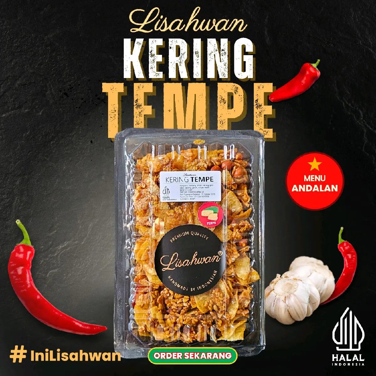 KERING TEMPE LISAHWAN. berat 400gr, Keripik lauk pauk