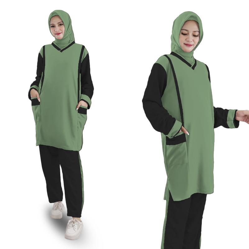Product Introduction of LM 17561-17569 Baju Setelan Wanita TUNIK MUSLIMAH SET JUMBO Tunic Bahan Babyterry Premium Big Size XL-XXXL 16