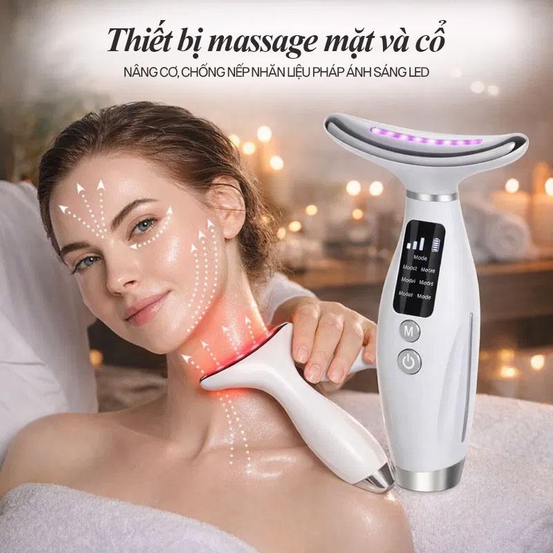 Máy Massage Chăm Sóc Da Nâng Cơ Cổ Mặt 7 Màu Đèn Led Nhiều Chế Độ Rung Làm Sạch…