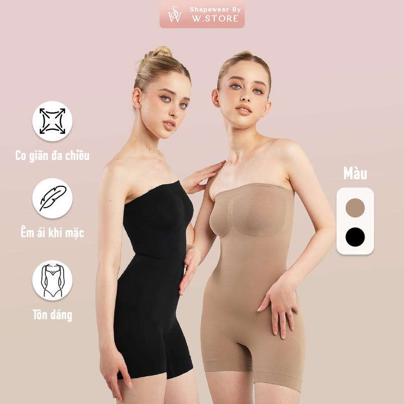  ELLIE Shapewear Jumpsuit WSTORE - Áo Liền Quần Toàn Thân - Dây Tháo Rời -  Mặc Lót Trong Quần Áo Đầm Ôm 2 Dây Cúp Quây - Shapewear by W.Store - KHÔNG KÈM QUẦN CHÂN VÁY 