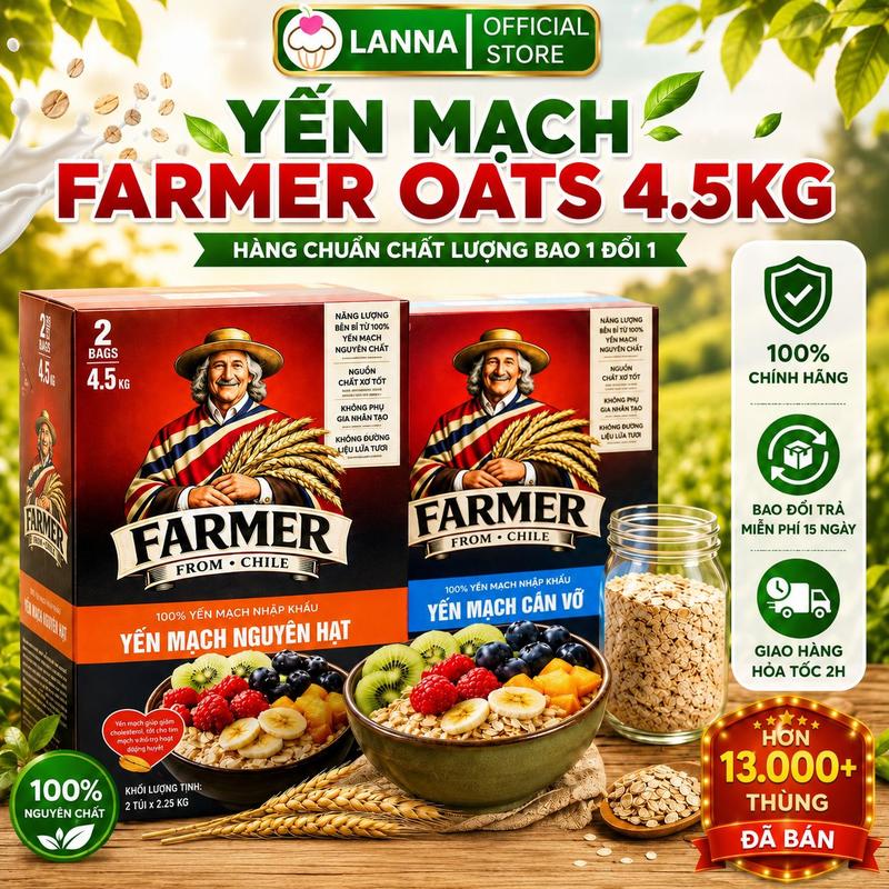 【DATE MỚI NHẤT】Yến Mạch hiệu Farmer Daily Oats Chile cán dẹp/ vỡ Thùng 4.5kg…