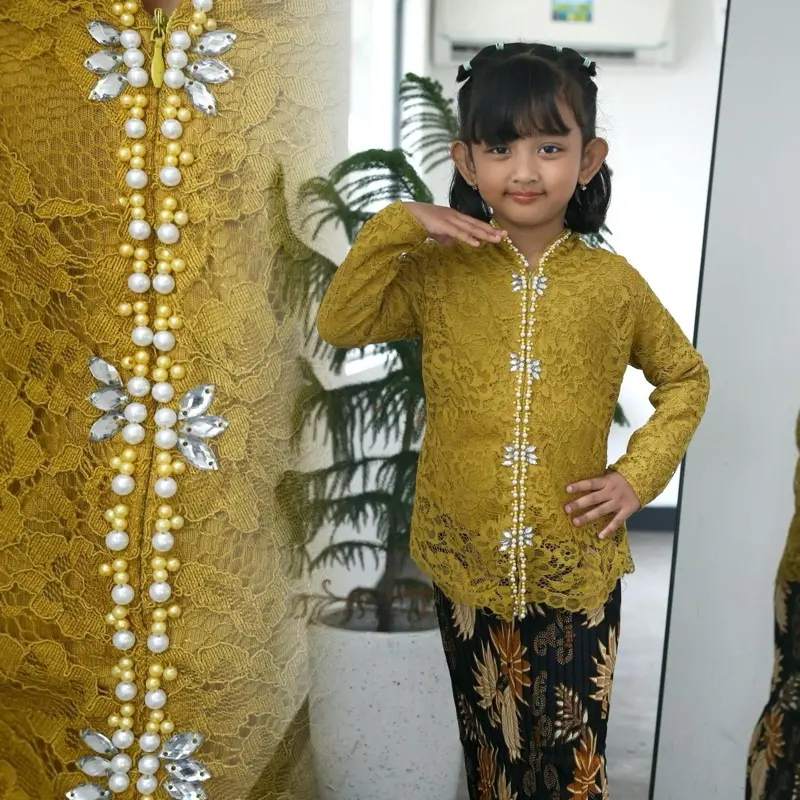 Setelan Kebaya Dan Rok Plisket Anak Encim Brukat Payet / Kebaya Anak Modern/ Kebaya karnaval 7