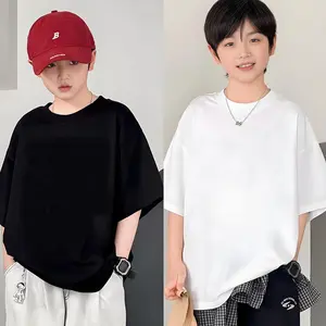 Hitam Polos Kids T-shirt Atasan Baju Kaos Anak Laki Laki Lengan Pendek Distro Keren Premium(6-13 THN) 01 Fashion