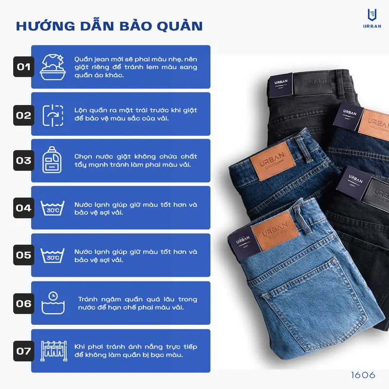 Quần bò jean nam Menswear Pants Có Túi cao cấp URBAN co giãn, dáng slim, vải denim cao cấp, bền màu, không nhăn Menwear NO1606 bigsize, ống suông đứng jean 8