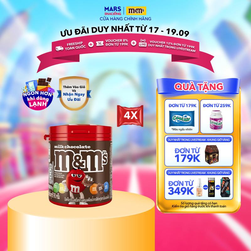 Combo 4 Hũ kẹo Socola M&M's vị sữa 90g