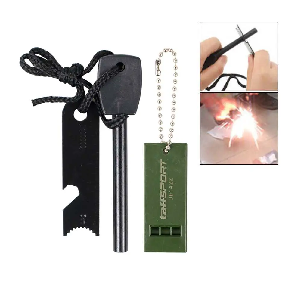 [ COD ] TaffSPORT Outdoor Survival Magnesium Flint Stone dengan Peluit - JD1422