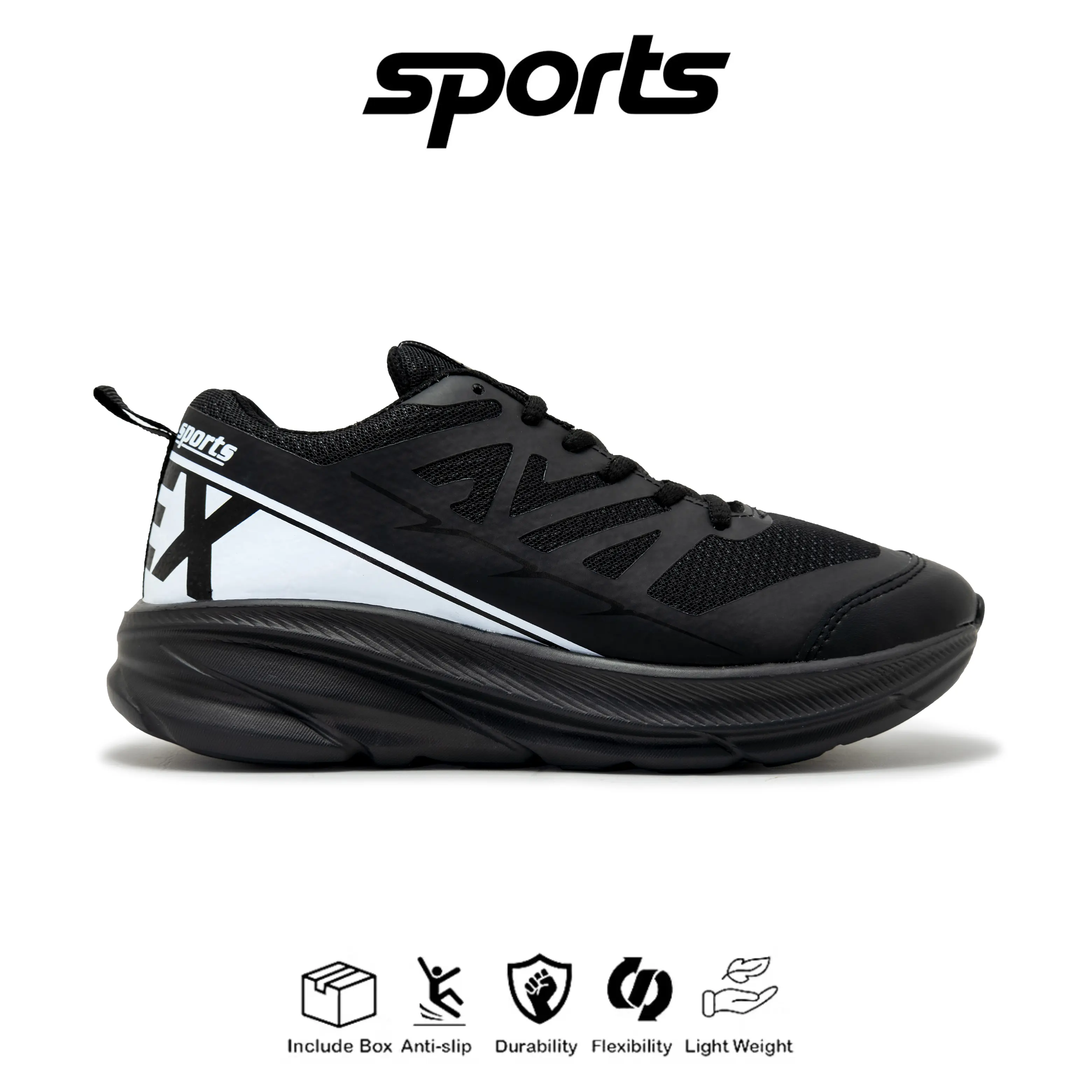 Sepatu Running Sport Sneakers Casual Pria Wanita Olahraga Lari Jogging Outdoor - Black White