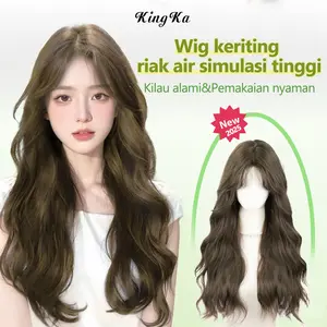 Wig Wanita Premium Import Korea – Full Wig Korea Panjang 65 cm untuk Wanita / Rambut Palsu Wanita High-Quality dengan Serat Suhu Tinggi Matte/ Super Realistis/ Gaya Keriting Riak Air/ Belahan Tengah / Custom Cool Brown / Model Baru 2025