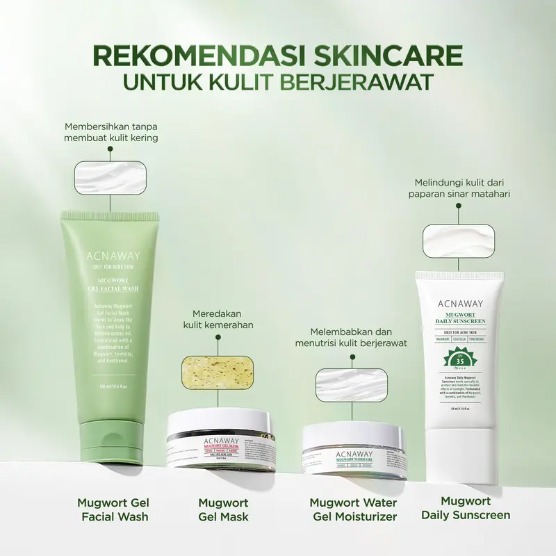 ACNAWAY Mugwort Gel Facial Wash Cleanser Acne Friendly Face Wash - Sabun Cuci Muka untuk Kulit Berjerawat & Sensitif Membersihkan Kotoran & Mencerahkan with Mugwort + Centella + Panthenol 4