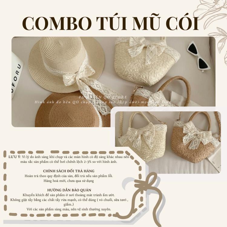 Combo Túi Mũ Cói Đeo Chéo Mix Nơ Ren Xinh Xắn Nhẹ Nhàng T27M18 QO Store 5