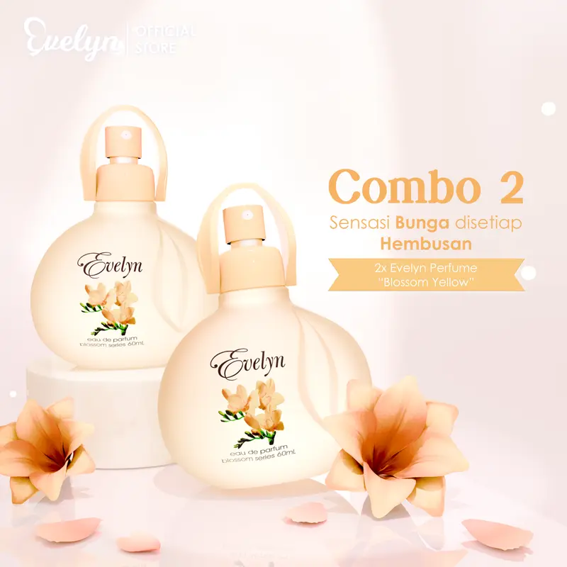 Combo 2 Evelyn Eau De Parfume Blossom Yellow 60ml Parfum Wanita / Parfume Travel Size / Minyak Wangi