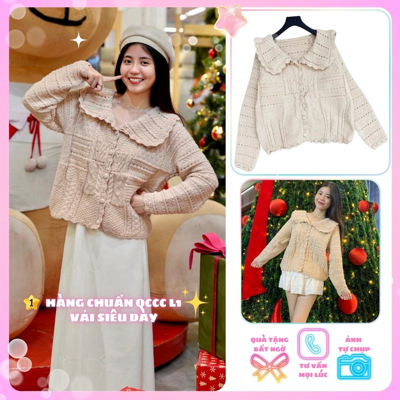 Áo Len Nữ Tay Dài Cổ Bèo Cúc Bọc Chất Dệt Kim Kiểu Tiểu Thư Form Rộng Thu Đông Hàn Quốc Áo Khoác Len Dài Tay Form Rộng Mùa Đông Kiểu Hàn Quốc SAMROKI