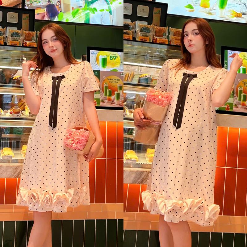  MUMMUM   Đầm bầu LOLY lụa bi fom suông đính nơ nhẹ nhàng thanh lịch  giúp các Mom dạo phố hay đi làm đều xinh 