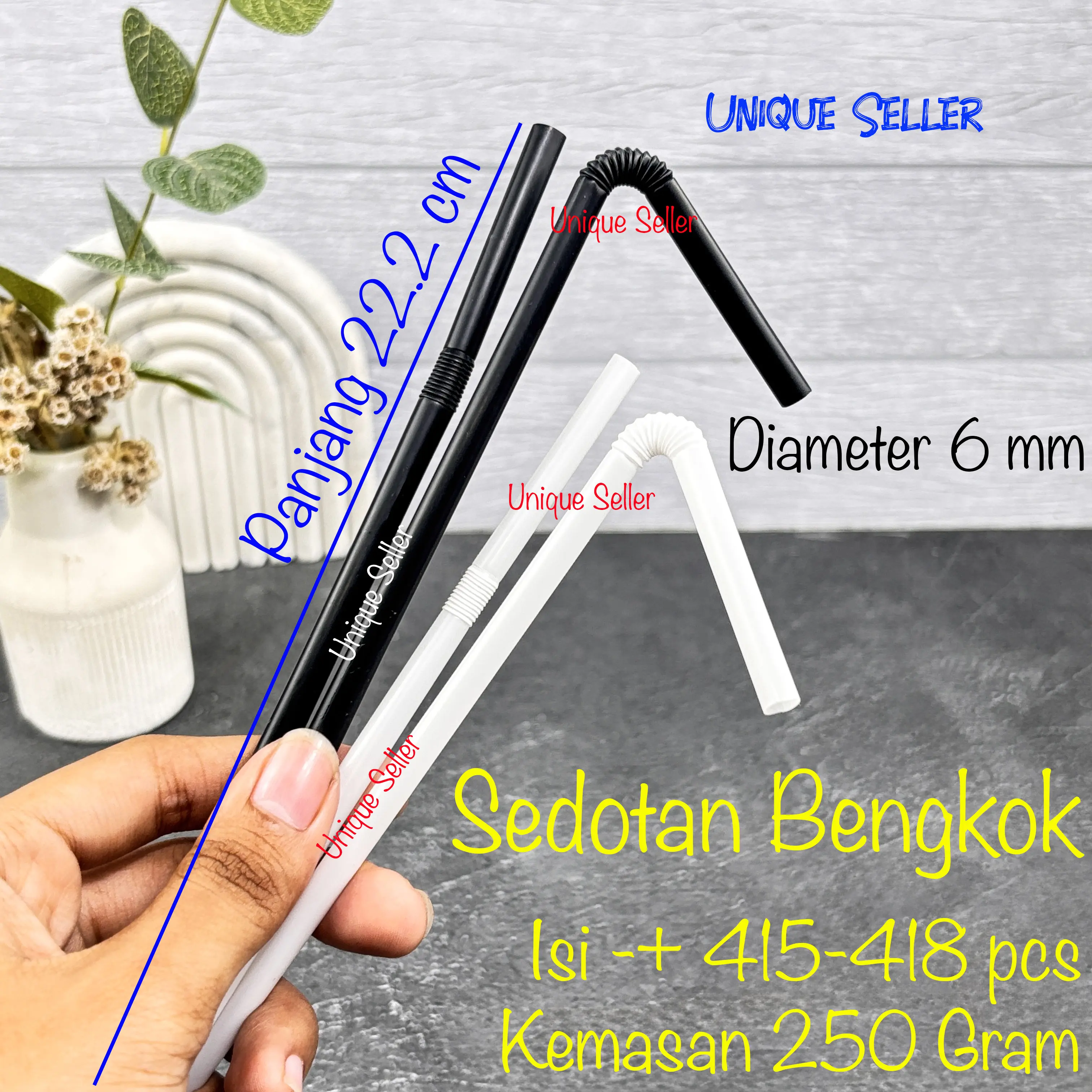 Sedotan Putih Hitam Bengkok 250 gram LOS / Sedotan Putih Hitam Tekuk 250gr / Sedotan Plastik Putih Hitam Bengkok 250 gr