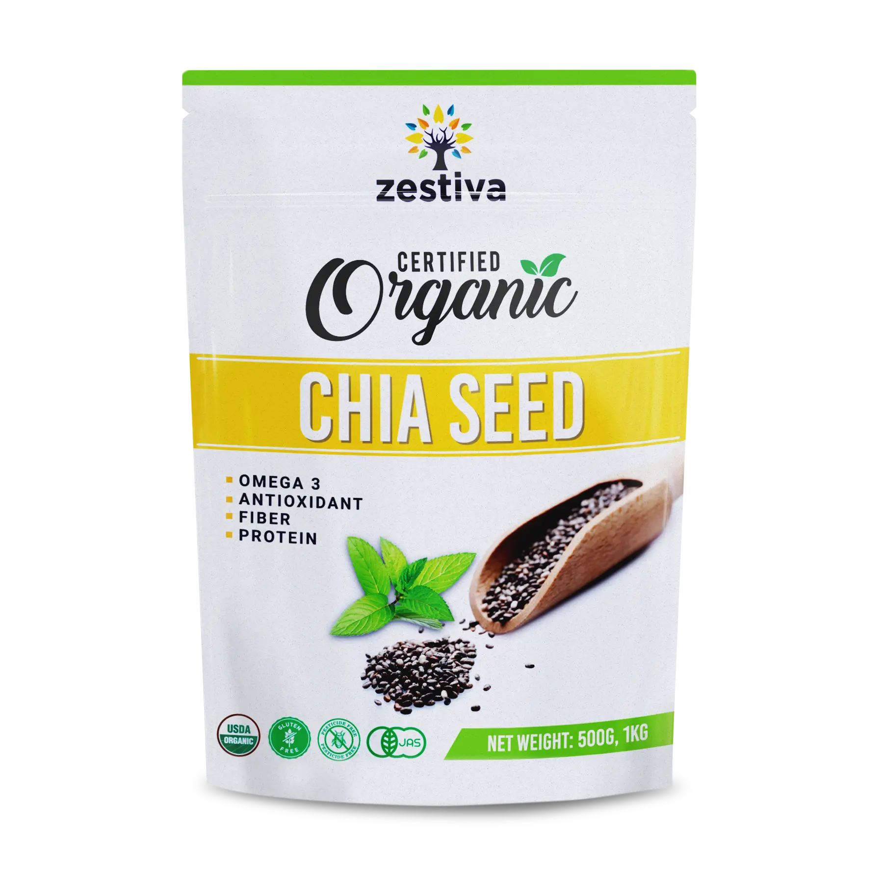 Zestiva Organic Chia Seed, 500g - Natural Fiber Supplement