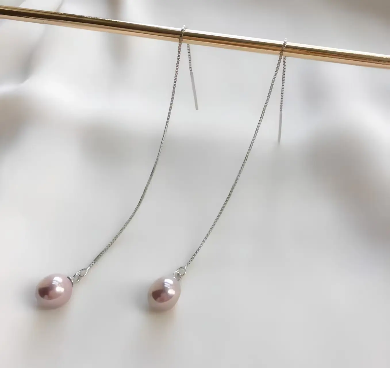 LU  Natural freshwater pearl, purple bead water drop earphone 6-8mm S925  SKU:ES-039