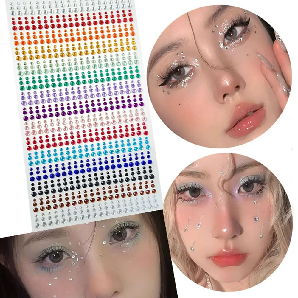 Rhinestones Stickers 900PCS Eyes Diamond Decals Body Makeup Jewels Face Decorations Self Adhesive Temporary Mixed Color