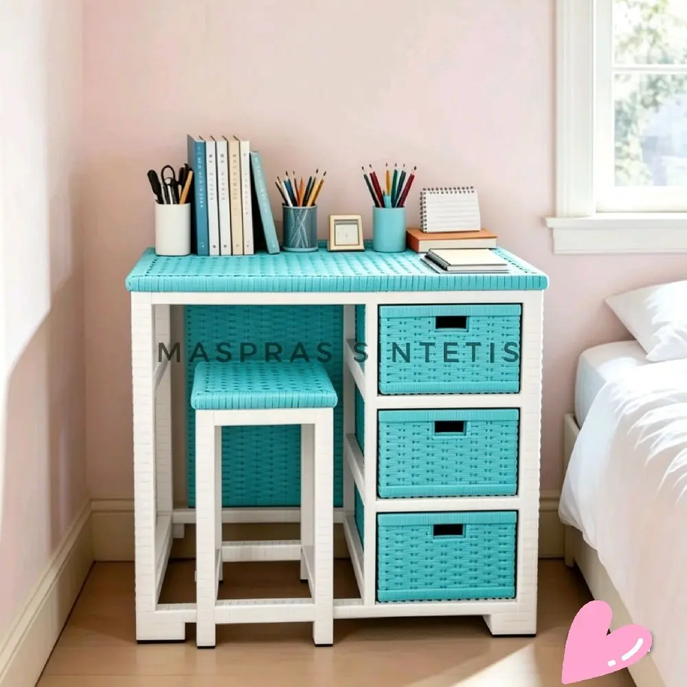 Furniture Cirebon Meja Belajar Rottan Sintetis Praktis Kuat dan Stylish dengan Material Rattan Premium dan 3 Laci Pengingkaran