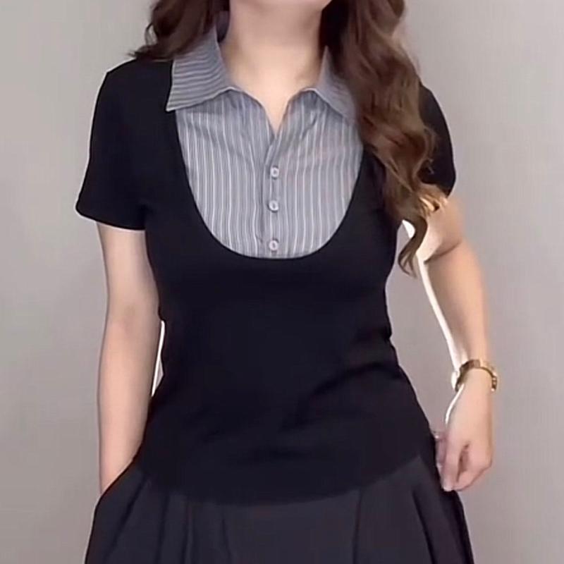 Áo Thun Phối Cổ Sơ Mi Dáng Baby Tee Bigsize Nữ AT124