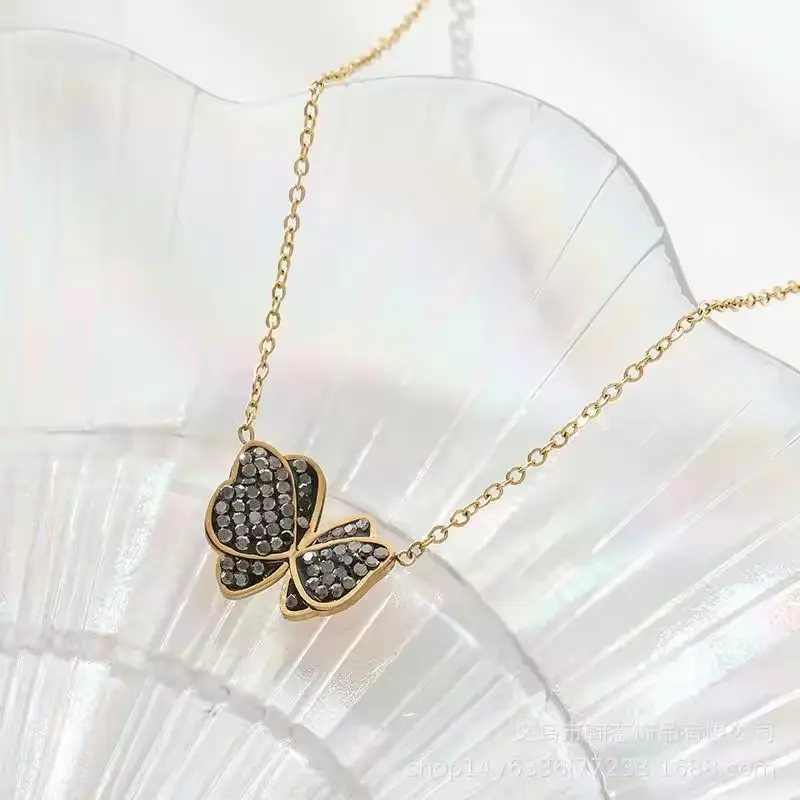 033 Kalung wanita liontin kupu kupu titanium premium tahan luntur anti karat fashion trendy anggun aeshthetic rantai berlapis emas aksessoris perhiasan