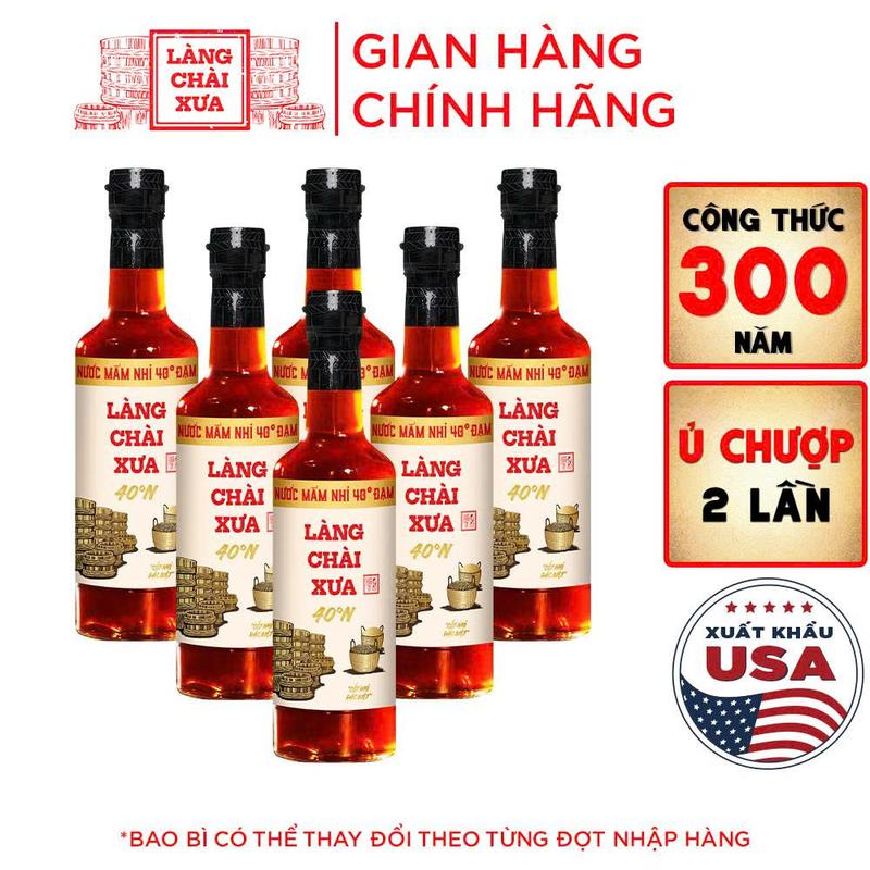 Tặng BAO LÌ XÌ và Nước tương 125ml THÙNG 6 CHAI Nước mắm nhỉ 40 độ đạm Làng Chài Xưa nhãn vàng chai thủy tinh 500ml ủ chượp 2 lần không chất bảo quản Nước Sốt Gia Vị