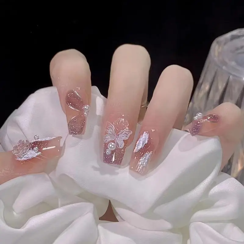 AdoraNails - [57.Crystal butterfly] Kuku Palsu Cantik / Fake Nail / Nail Art 24 pcs FREE Lem untuk Wisuda / Wedding / Acara / Party Manicure Set Stainless Steel Polish Cat Kutek Elegant
