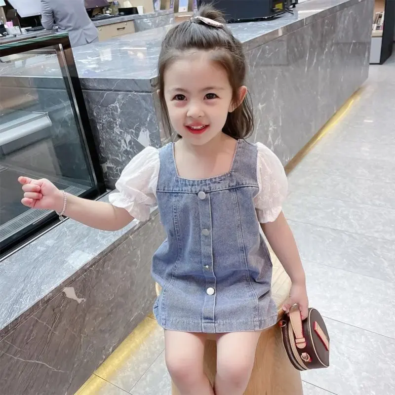 [1 - 7 Tahun] Dress Anak Jeans Korean Style / Dress Anak Import EOBaby L24 Perempuan Lengan 3