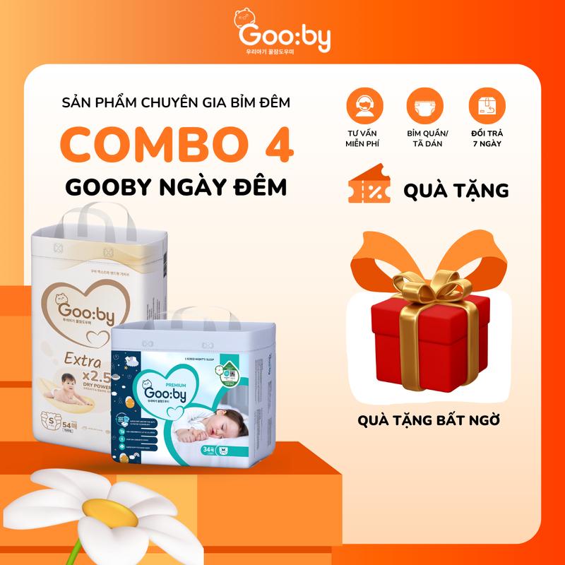   DEAL LIVE  Combo 4  Tã bỉm Gooby Ngày Đêm mềm mại an toàn siêu thấm hút size NB S M L XL XXL XXXL cho bé từ 4kg - 35kg + Quà tặng 