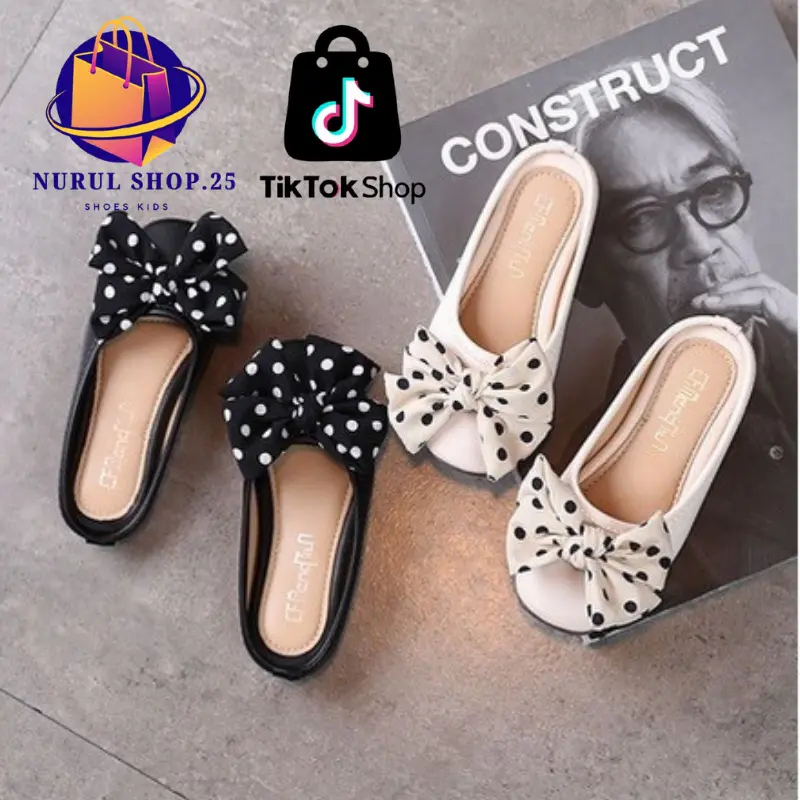 Sendal selop anak perempuan lucu / sendal selop anak cewe model pita pulkadot 2024 / sendal selop anak perempuan umur 3-10 tahun Sandal Sandal Sandal Fashion 0