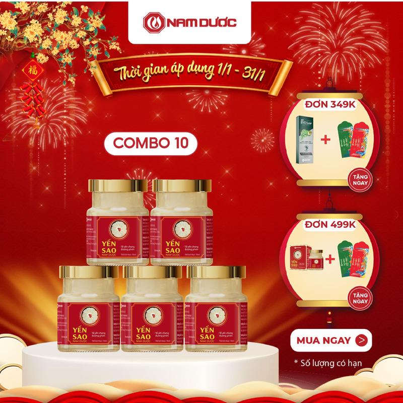 Combo 10 Hộp Yến sào Nam Dược - tổ yến chưng đường phèn hộp 1 lọ x 70ml