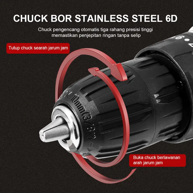 3in1 Mesin Bor tangan tanpa kabel Alat Bor Dampak Isi Ulang Rumah Tangga Lithium Bor Listrik Impact Drill Set  Isi Ulang Bor Listrik 1