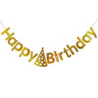 Gambar 1 Set Banner Happy Birthday Motif Topi Flag Bendara Ulang Tahun Bunting HBD Dekorasi Backdrop - Gold dari DEPARCEL RIBBON Kota Malang 5 Tokopedia