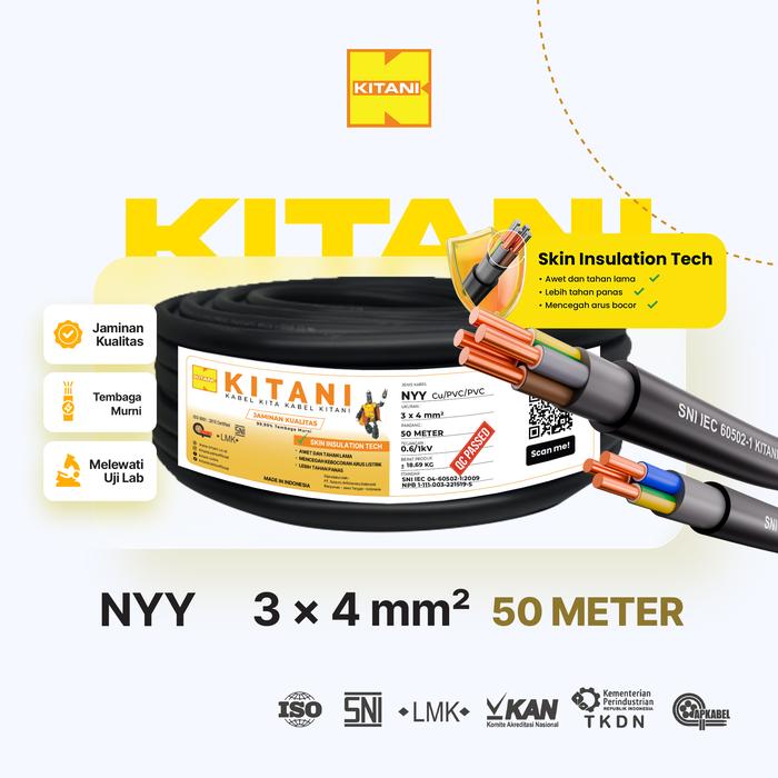 Gambar KITANI - NYY 3x4 mm² - 50 Meter -  Kabel Listrik Tembaga Kawat dari Kitani Official Store Kab. Tangerang Tokopedia