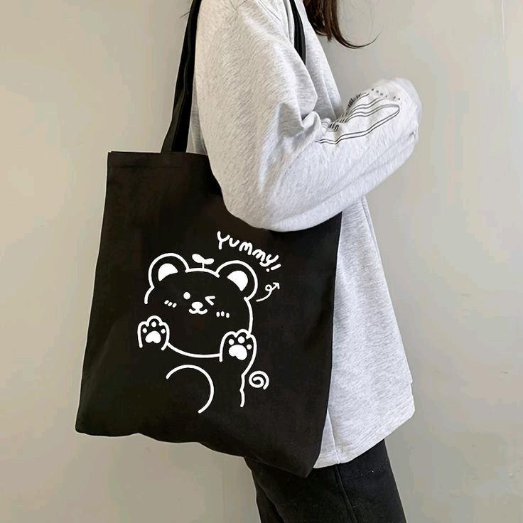 TOTEBAG RESLETING - Tas remaja pria dan wanita - Tote bag untuk sekolah - bekerja Cowok Hitam Kanvas spounbond 1