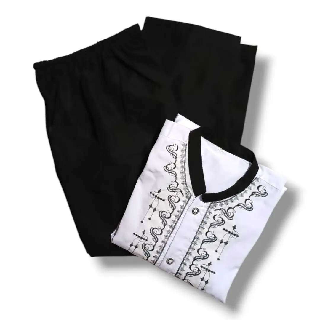 Setelan Baju Koko Anak Laki Laki Hitam Putih Stelan Muslim Seragam Sekolah Bordir Lengan Panjang Celana Kemeja Fashion Outfit Lebaran Usia 4-15tahun
