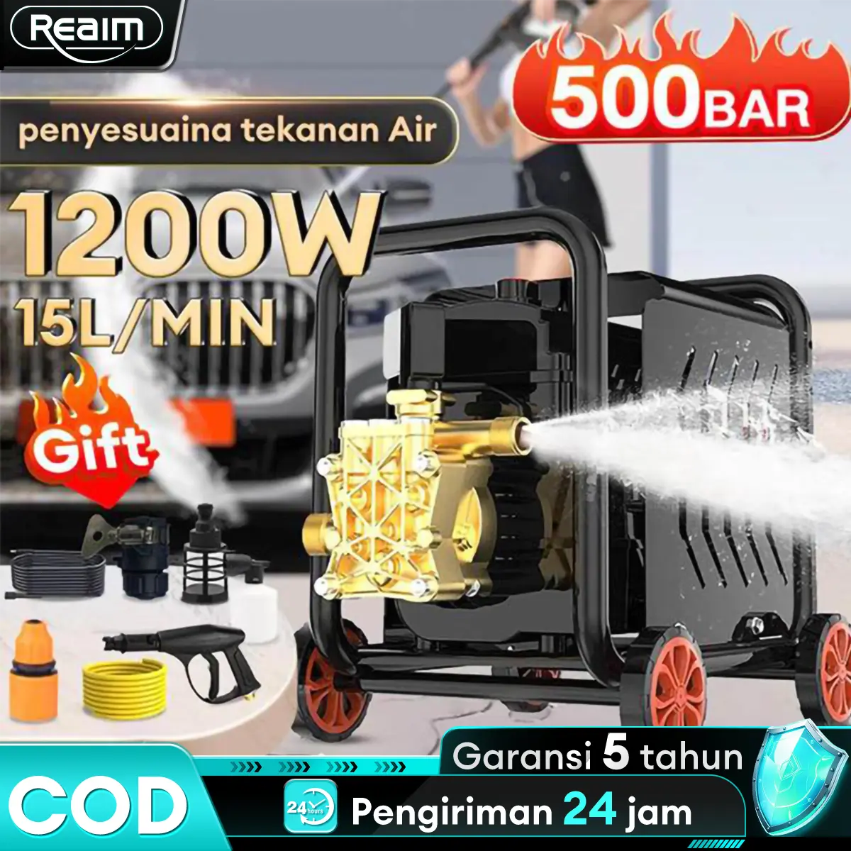Reaim 500Bar Mesin Cuci Mobil Jet Cleaner Tekanan Mesin Cuci Mobil dan Motor Berkualitas Pompa Mesin Steam Power Spayer Alat Motor High Pressure Cleaner Ala