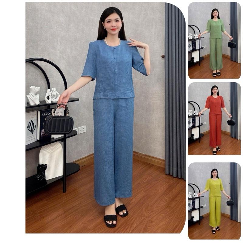  Đồ bộ trung niên Đồ bộ mặc nhà B37 Loudra shop Đồ bộ cho mẹ bà quần dài áo cộc chất lụa MANGO mềm mịn thoáng mát thấm hút mồ hôi 