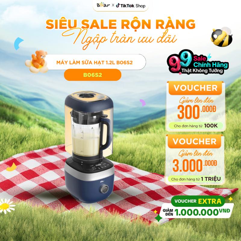 [Ưu Đãi Sốc] Máy Làm Sữa Hạt BEAR 1,5L Đa Năng Xay Nấu Sữa Hạt Xay Sinh Tố Nấu Cháo Chống Ồn Tự Động Vệ Sinh PBJ-B06S2