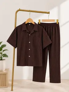 One Set Piyama Rayon 6-12 Tahun Motif Salur | Katun Rayon Premium Adem | Lengan Pendek + Celana Panjang Unisex
