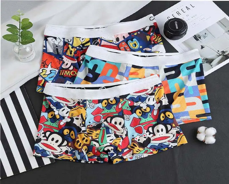 celana dalam Boxer Brief Kartun Pria Cowok Dewasa Remaja Bahan Lembut Premium Adem Tekstur Waffle Motif Spandex celana dalam