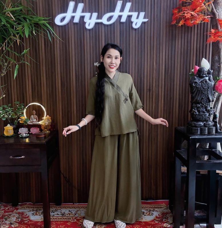 Vũ Giao - Bộ Pháp Phục Lễ Chùa Nữ Bigsize Cổ Chéo Tay Ngắn Dây Thanh Lịch-HyHy