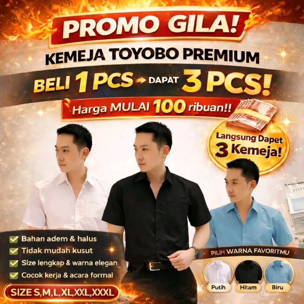 Toyobo Kemeja Premium Lengan PENDEK Beli 1 Dapat 3 Harga Mulai 100 Ribuan Bahan Adem Halus Tidak Mudah Kusut Size Lengkap Warna Elegan Cocok untuk Kerja & Acara Formal Baju Pria Dewasa Hitam Katun Putih Toyobo Kemeja Premium Lengan PENDEK Beli 1 Dapat 3 Harga Mulai 100 Ribuan Bahan Adem Halus Tidak Mudah Kusut Size Lengkap Warna Elegan Cocok untuk Kerja & Acara Formal Baju Pria Dewasa Hitam Katun Putih