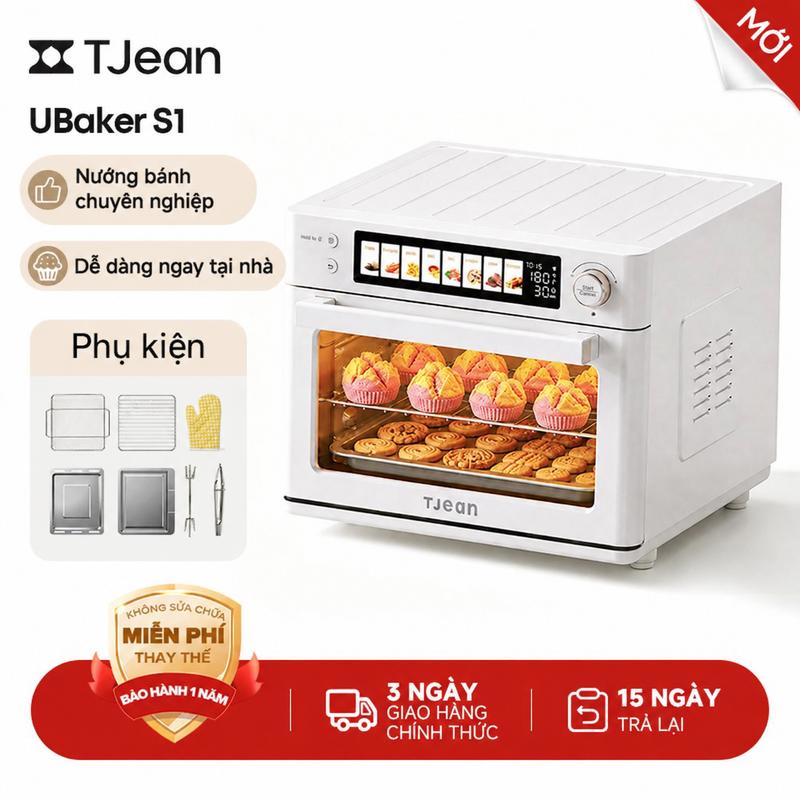 TJean Lò Nướng Hơi Nước UBaker S1 | Lò Hấp Nướng Đa Năng | Nướng Bánh, Hấp, Nướng Nhiều Chế Độ | Nấu Nhanh Hơn 25% | Ít Dầu Mỡ, Giữ Ẩm Món Ăn | Dung Tích 22L | Cho Gia Đình 3–5 Người