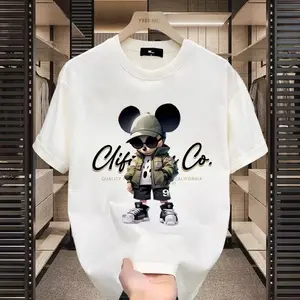 T-shirt Distro Trendy Lengan Pendek Bahan Katun Premium Sablon Digital Printing Gambar Bagian Depan Motif Mickey Mouse Kaos Oblong Warna Hitam Putih